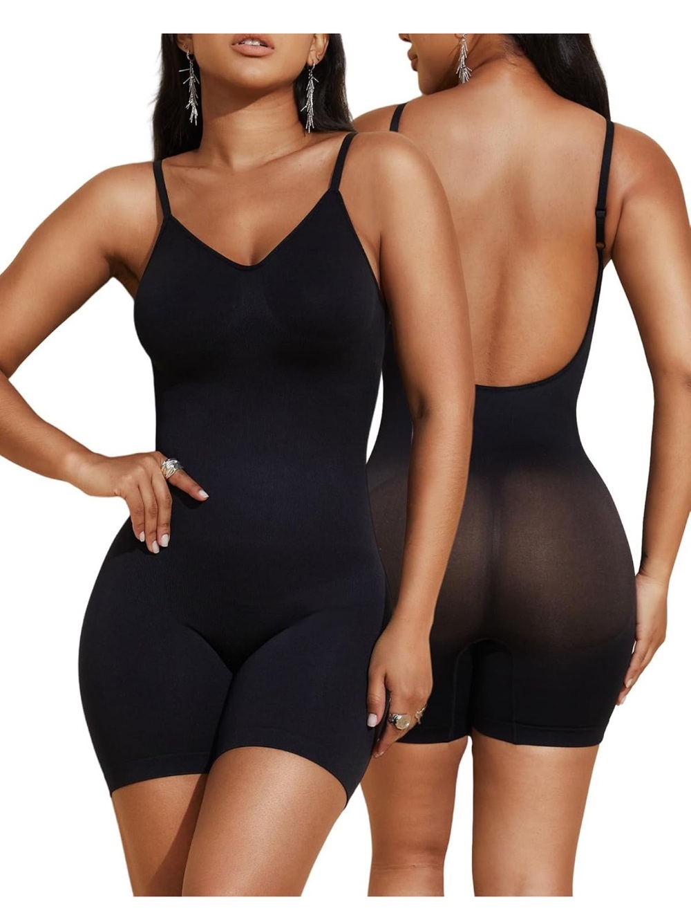 Amazon Black Seamless Shaping Bodysuit with Adjustable Straps